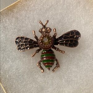 Bee Brooch with Green and Black Enamel